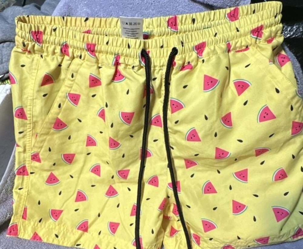 South Beach Yellow Watermelon Print Men's Swim Trunks